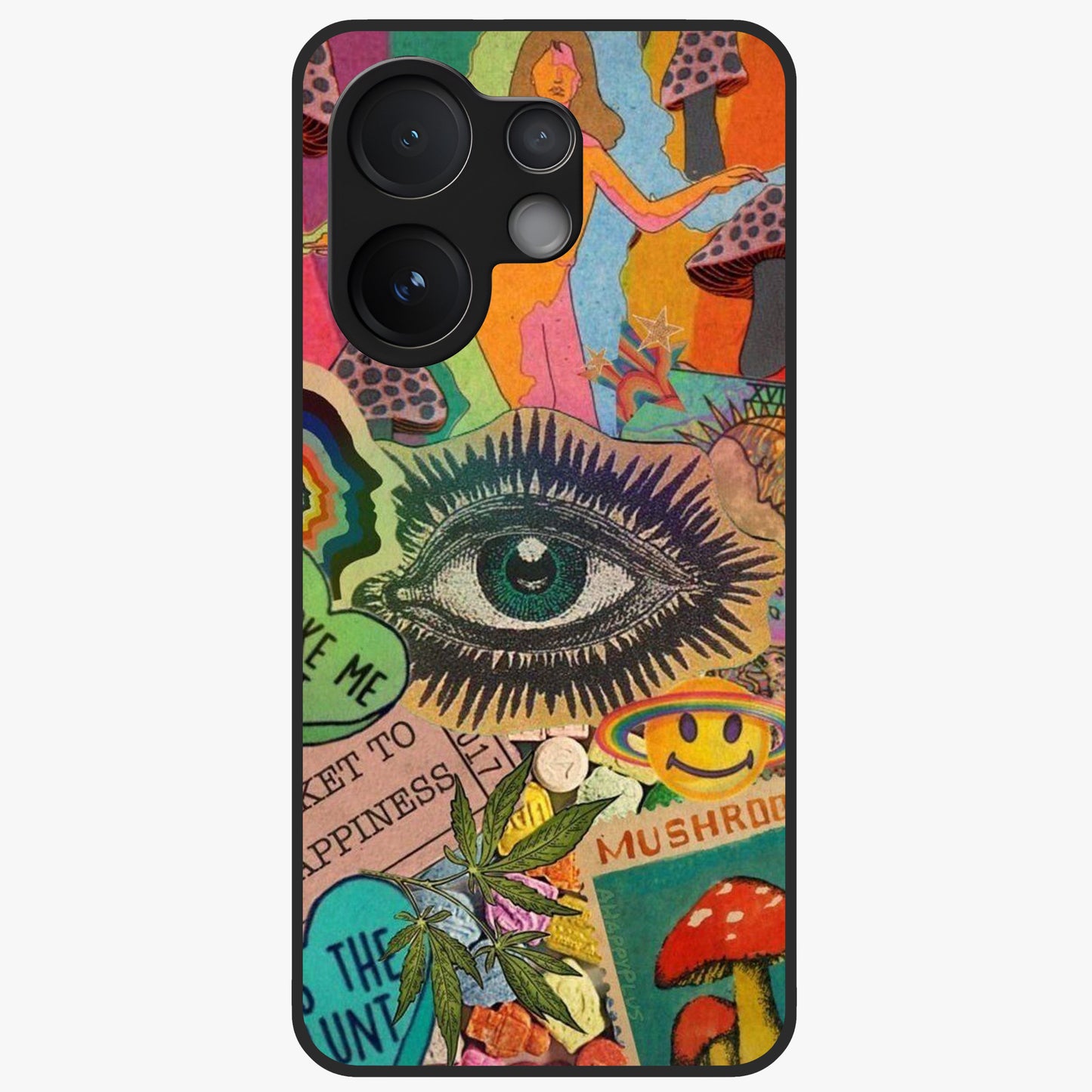 Mystic Eye Wonderland Glass Case showing flat back view with mystical eye themed artwork and glossy glass finish.