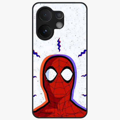 Omg Spiderman Glass Case showing flat back view with bold superhero inspired artwork and glossy glass finish.