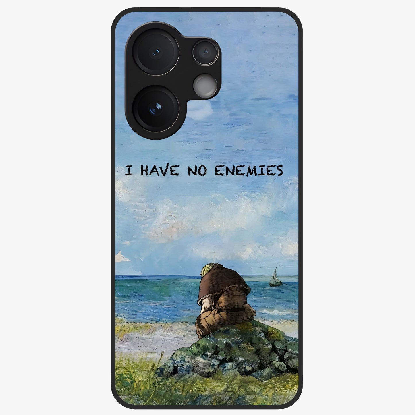 Peace Beyond War Glass Case showing flat back view with symbolic peace themed artwork and glossy glass finish.