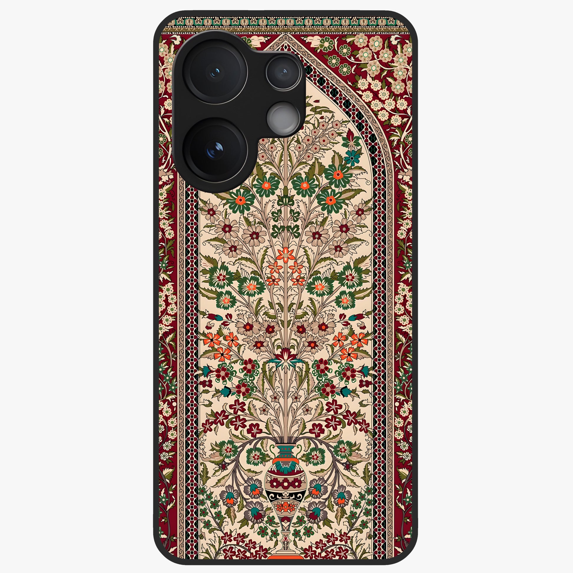 Persian Inspired Glass Case showing flat back view with ornate Persian style pattern artwork and glossy glass finish.