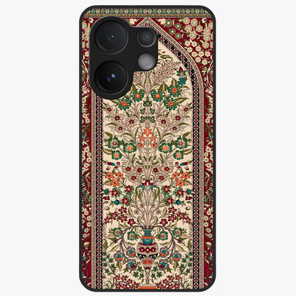 Persian Inspired Glass Case showing flat back view with ornate Persian style pattern artwork and glossy glass finish.