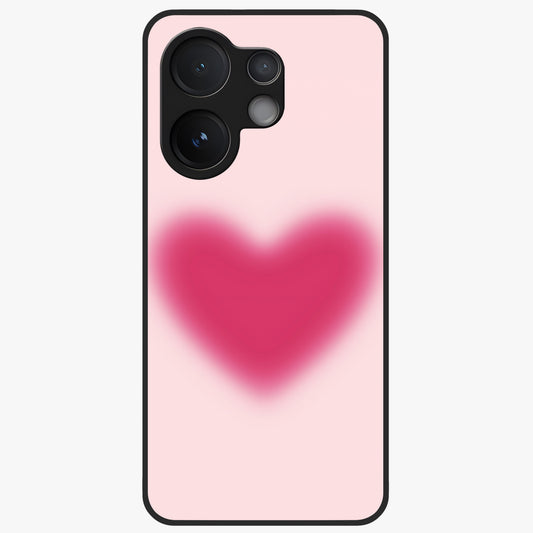Pink Aura Heart Glass Case showing flat back view with glowing heart artwork and glossy glass finish.