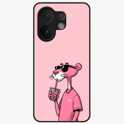 Pink Panther Glass Case showing flat back view with iconic pink panther artwork and glossy glass finish.