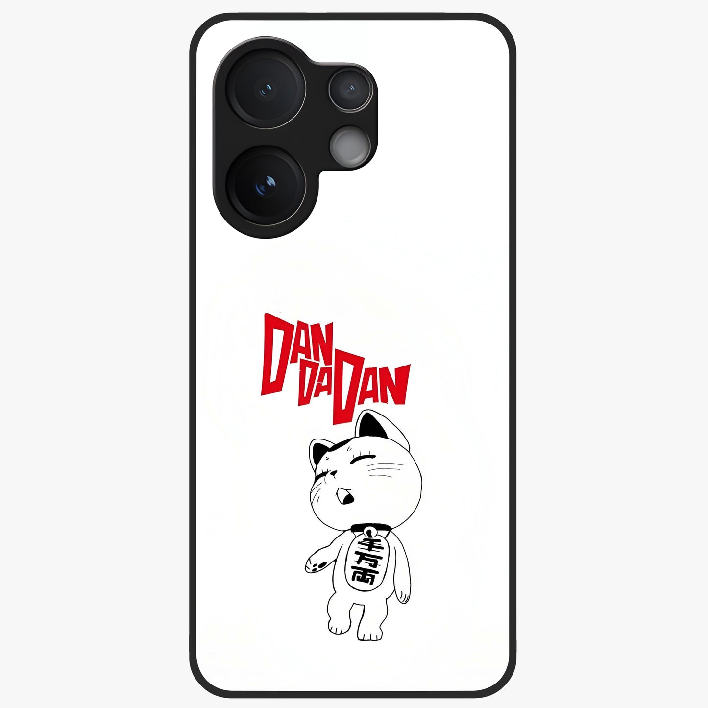 Playful Spirit Charm Glass Case showing flat back view with cheerful charm themed artwork and glossy glass finish.