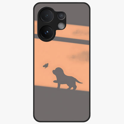Puppy Shadow Art Glass Case showing flat back view with cute puppy shadow style artwork and glossy glass finish.