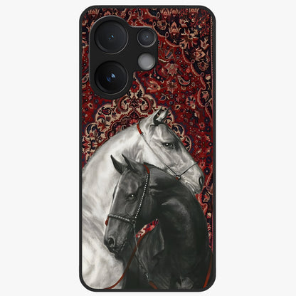 Regal Stallion Tapestry Glass Case showing flat back view with majestic horse tapestry artwork and glossy glass finish.