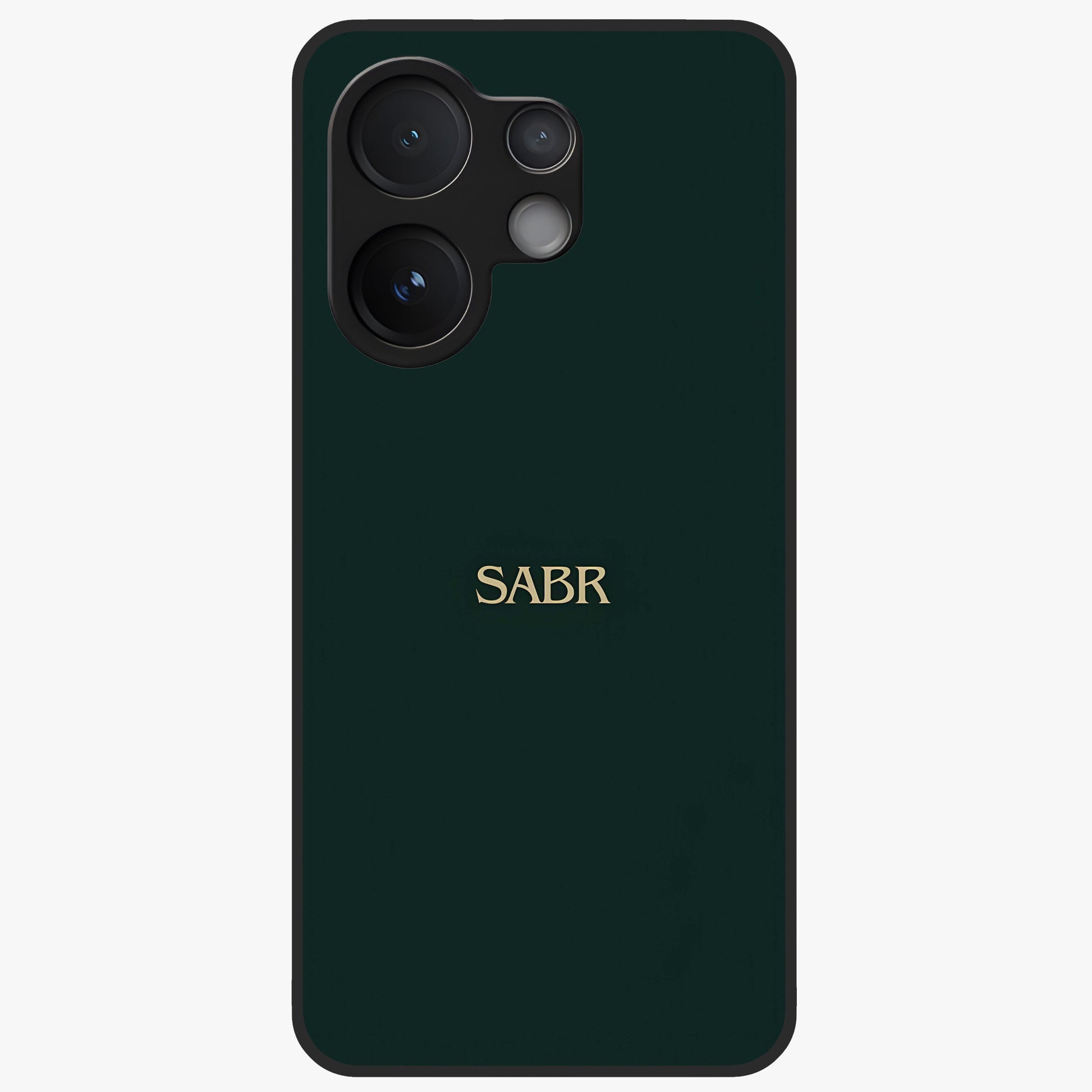 Sabr Minimal Patience Glass Case showing flat back view with minimalist typography artwork and glossy glass finish.