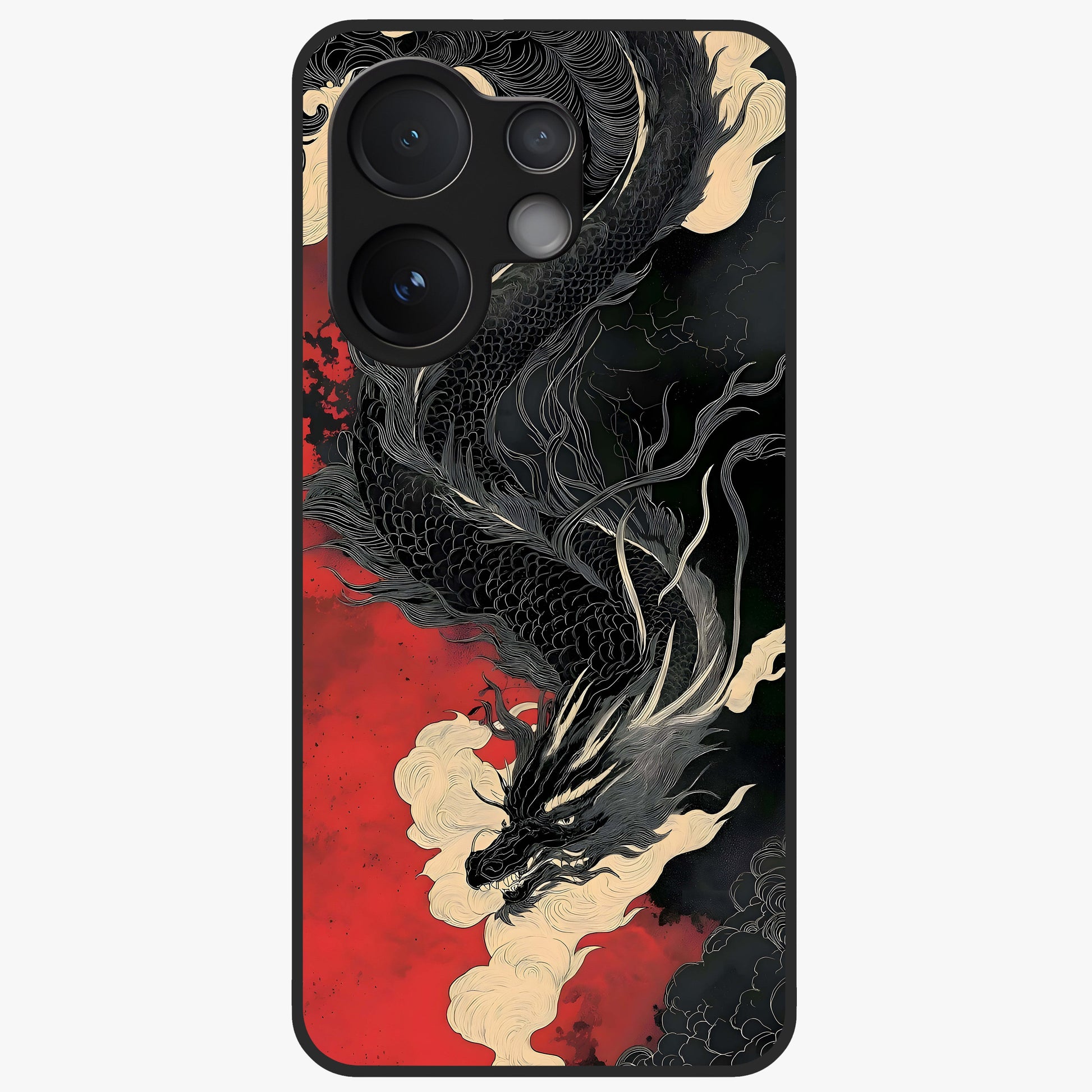 Shadow Dragon Fury Glass Case showing flat back view with fierce dragon artwork and glossy glass finish.