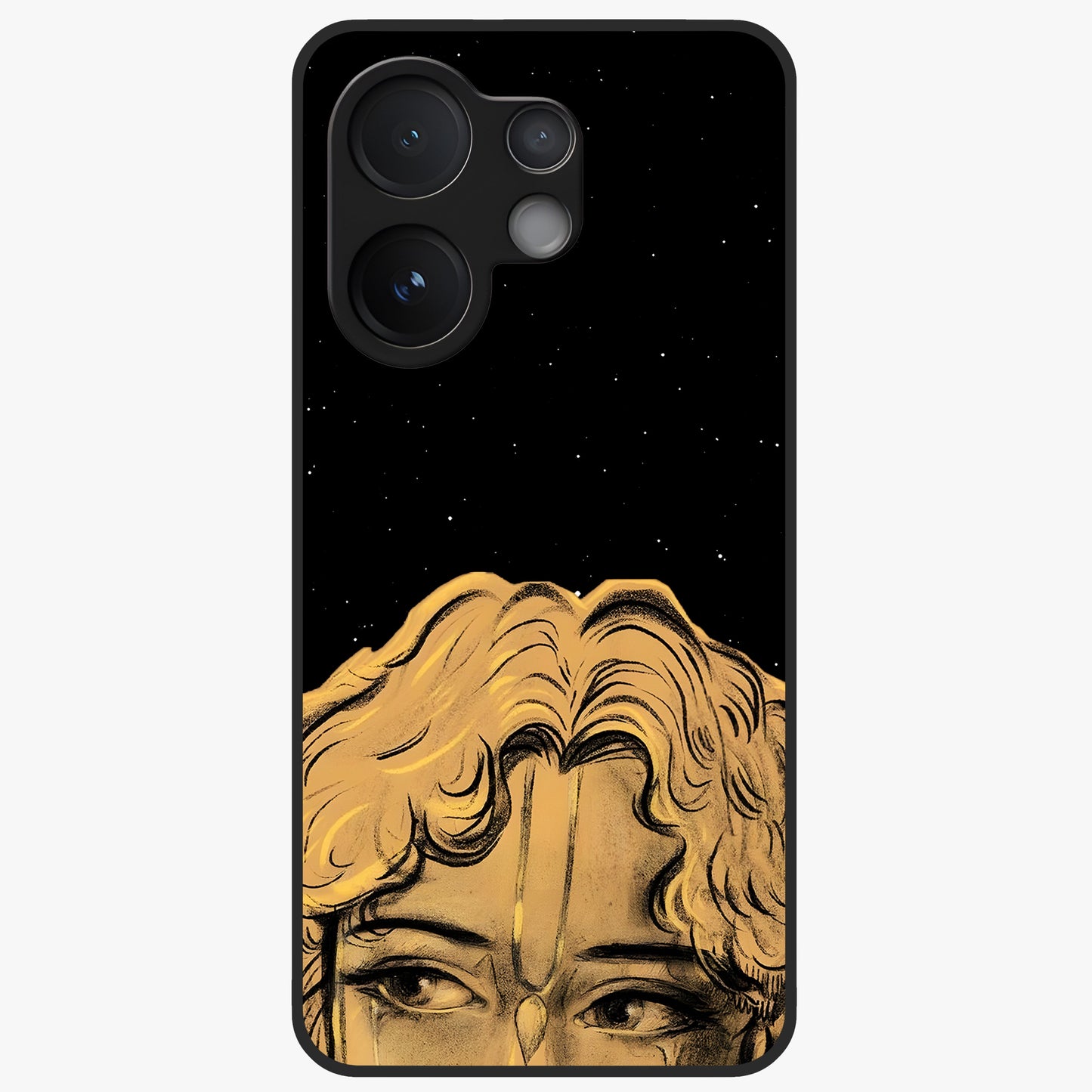 Shri Krishna Art Glass Case showing flat back view with devotional Krishna artwork and glossy glass finish.