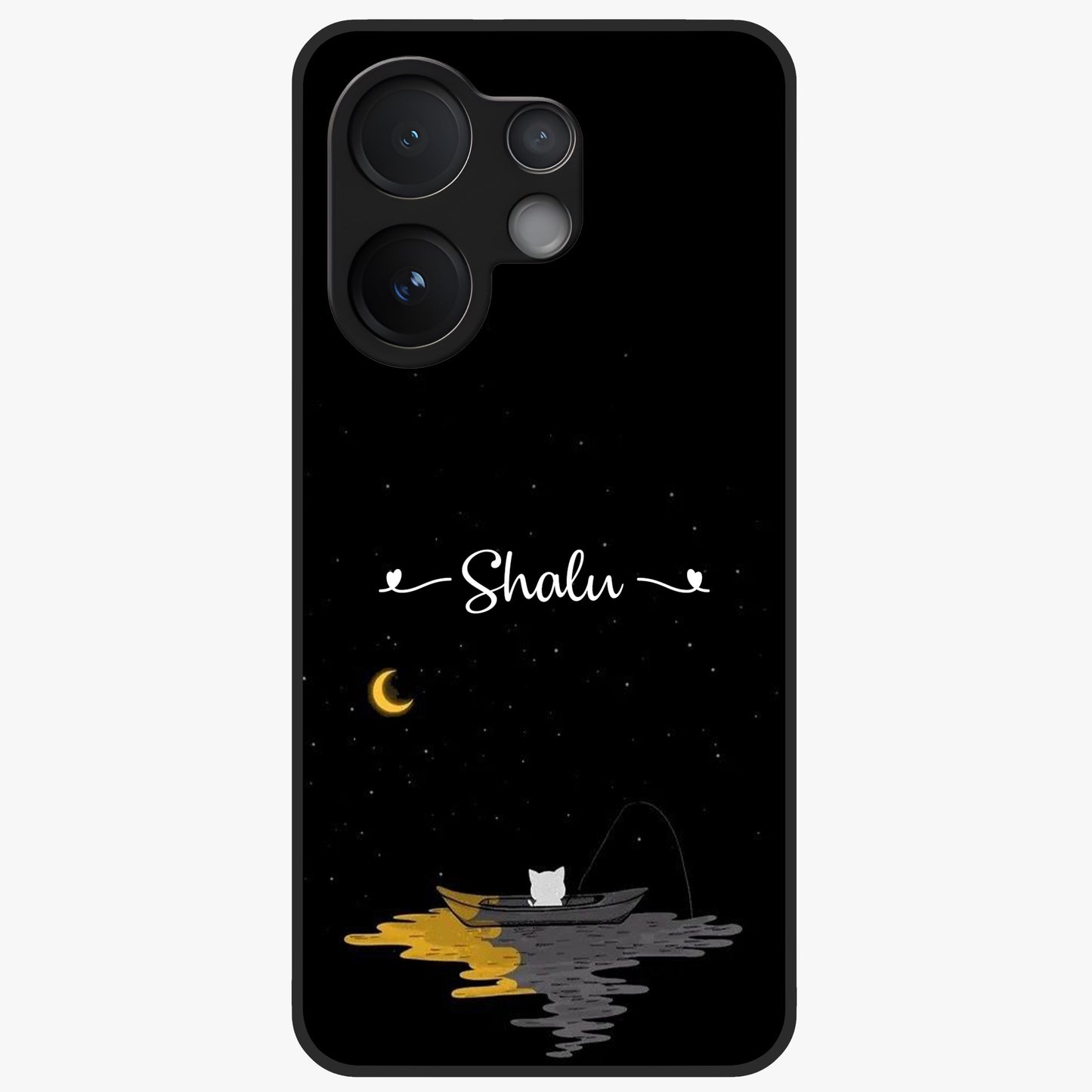 Silent Night Row Glass Case showing flat back view with calm night themed artwork and glossy glass finish.