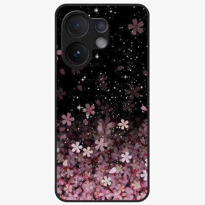 Small Starry Flowers Glass Case showing flat back view with delicate starry floral artwork and glossy glass finish.