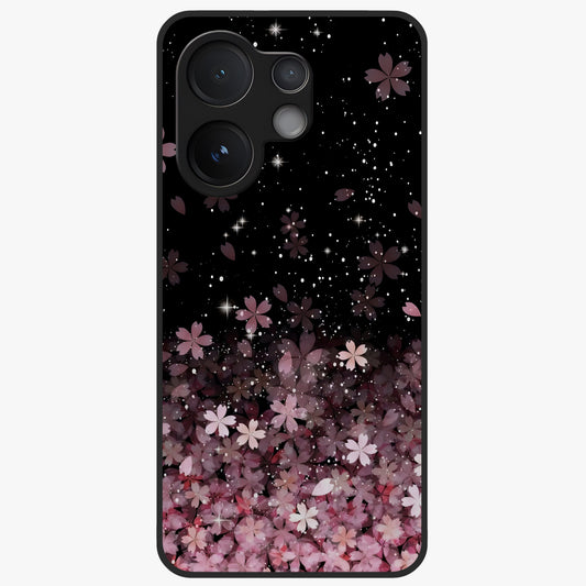Small Starry Flowers Glass Case showing flat back view with delicate starry floral artwork and glossy glass finish.