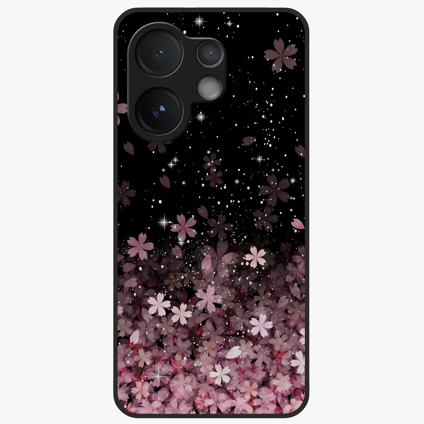 Small Starry Flowers Glass Case showing flat back view with delicate starry floral artwork and glossy glass finish.