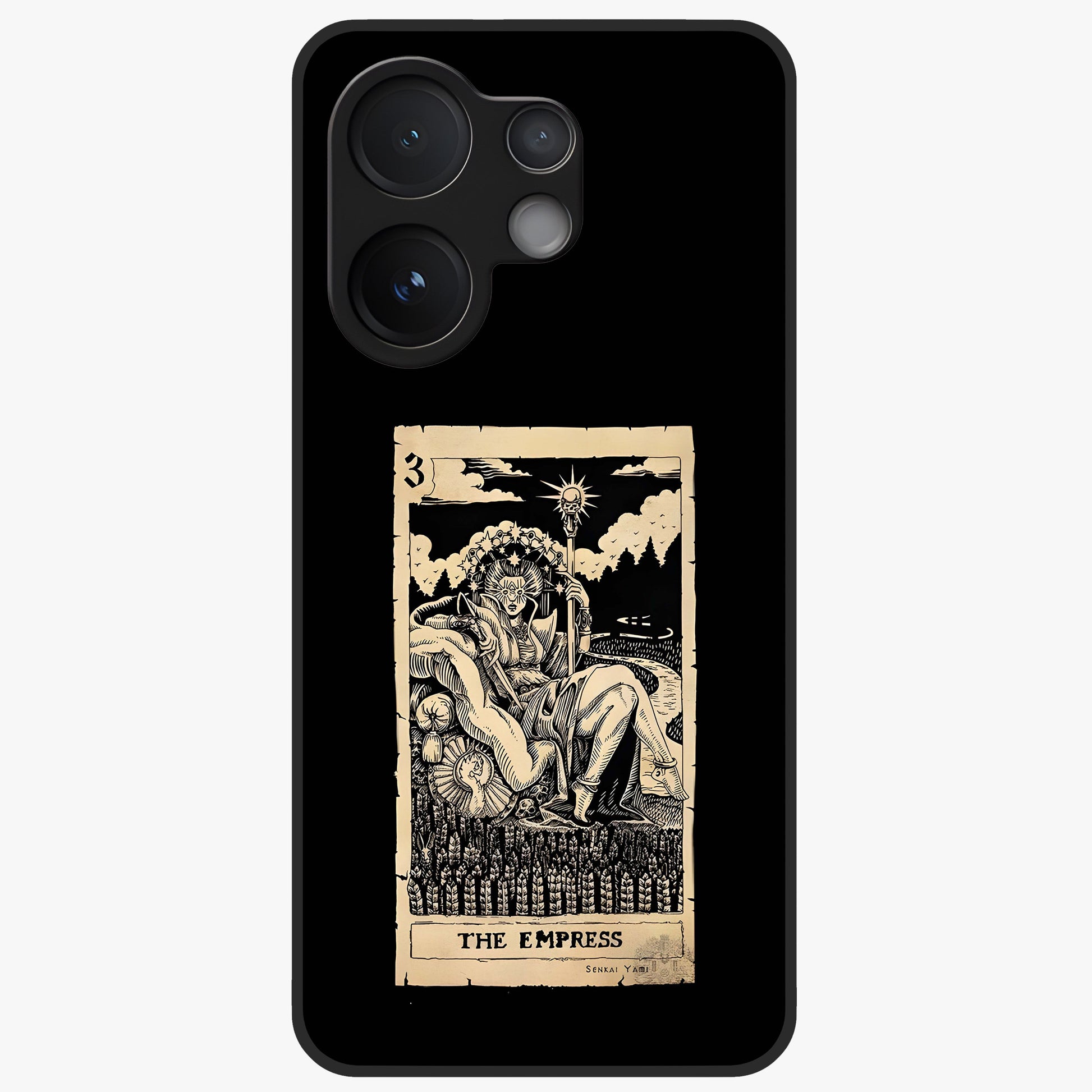The Empress Glass Case showing flat back view with regal feminine artwork and glossy glass finish.