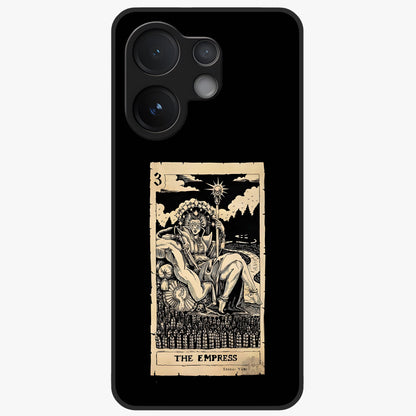 The Empress Glass Case showing flat back view with regal feminine artwork and glossy glass finish.