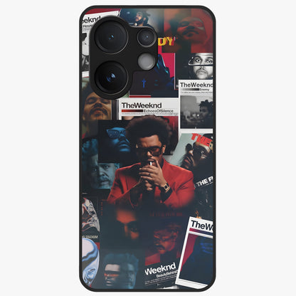 The Weeknd Glass Case showing flat back view with music inspired artistic portrait artwork and glossy glass finish.
