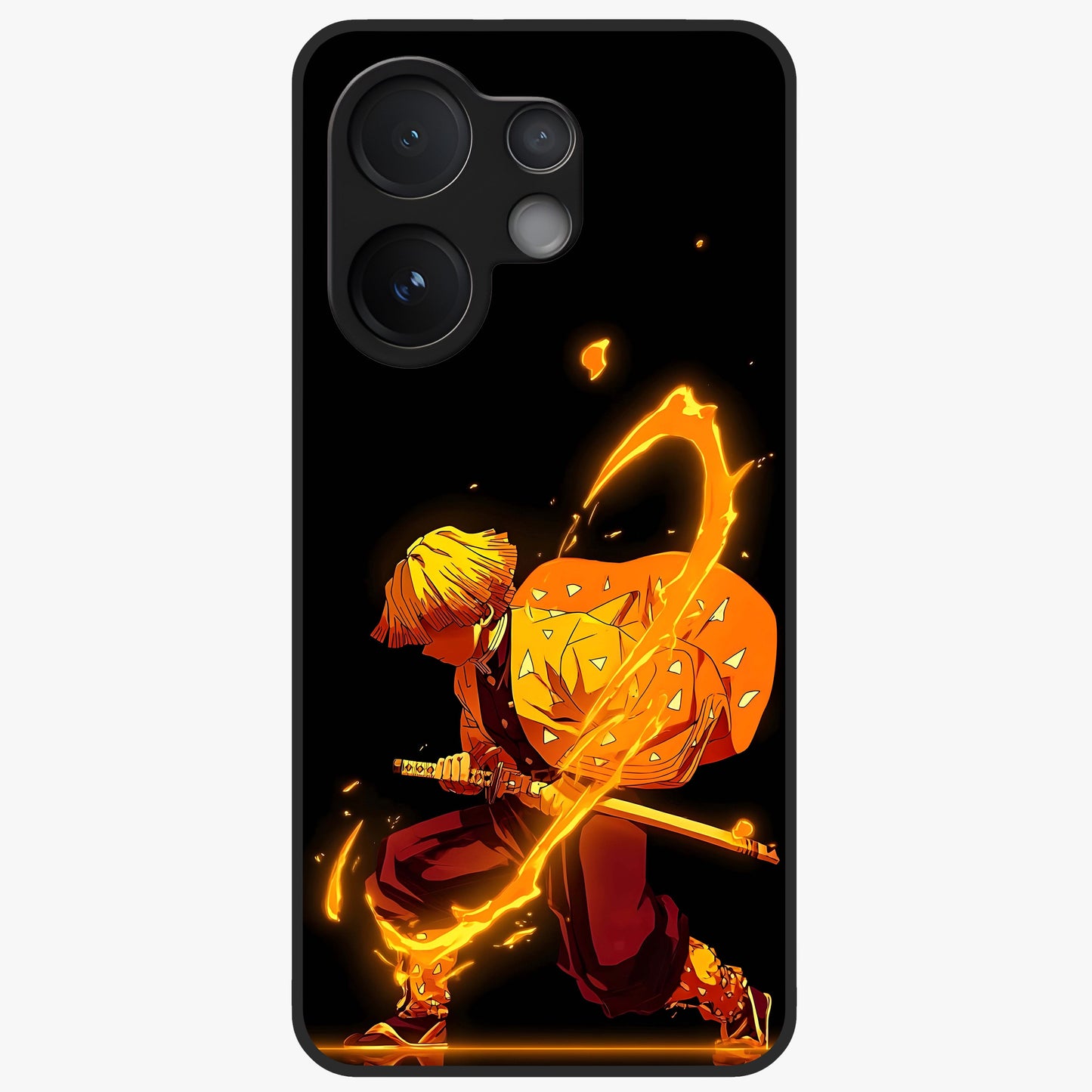 Thunder Flame Execution Glass Case showing flat back view with powerful flame and lightning artwork and glossy glass finish.