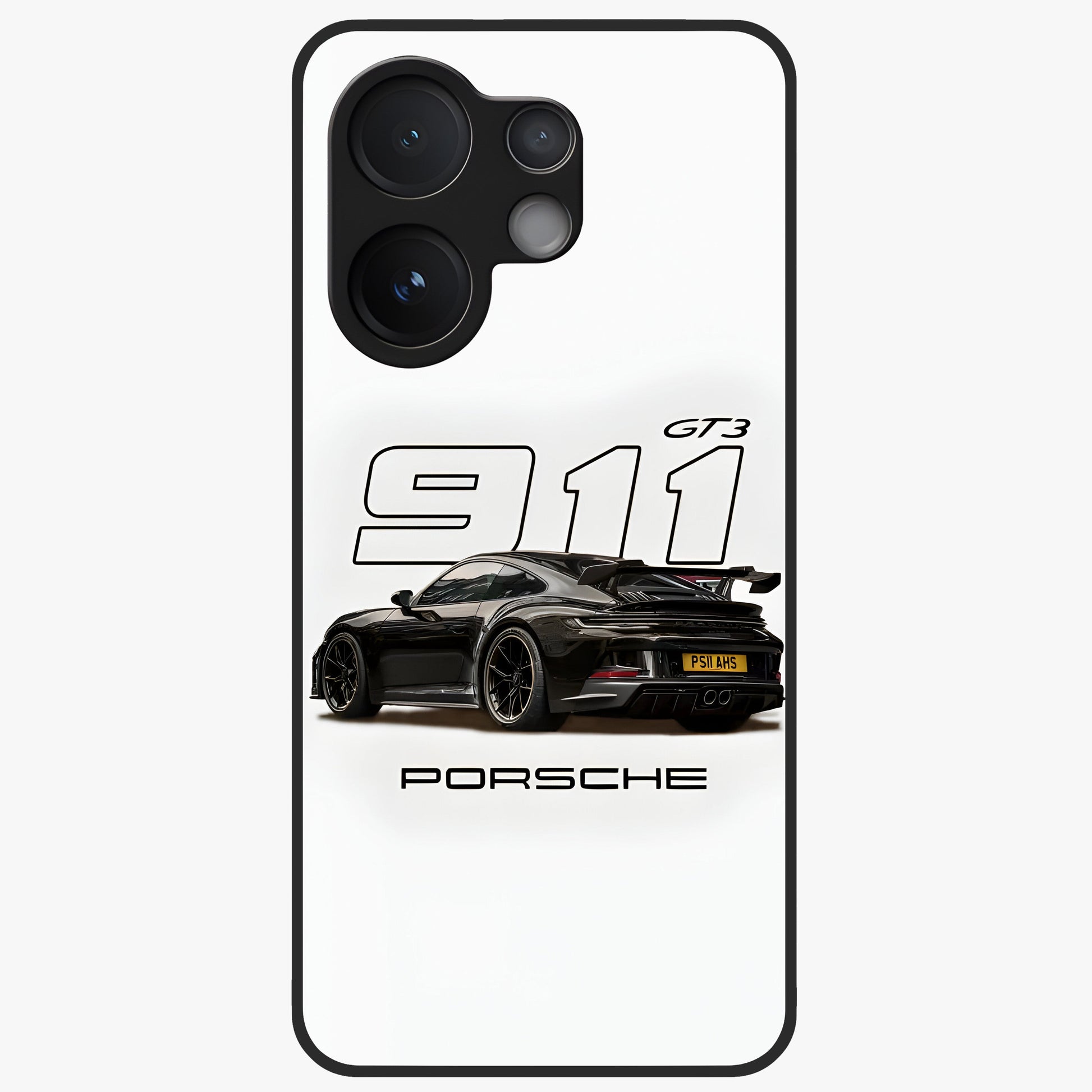 Turbo Legacy Icon Glass Case showing flat back view with iconic sports car inspired artwork and glossy glass finish.
