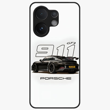 Turbo Legacy Icon Glass Case showing flat back view with iconic sports car inspired artwork and glossy glass finish.
