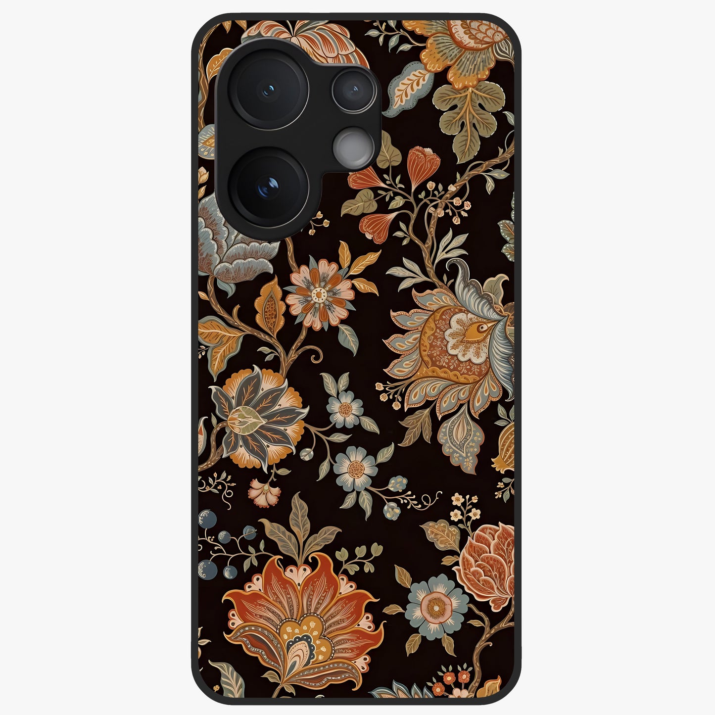 Vintage Floral Dream Glass Case showing flat back view with classic floral artwork and glossy glass finish.