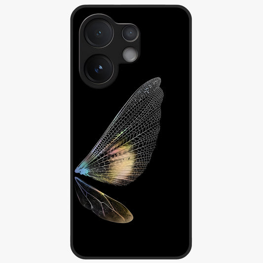 Whispers Of Wings Glass Case showing flat back view with graceful wing inspired artwork and glossy glass finish.
