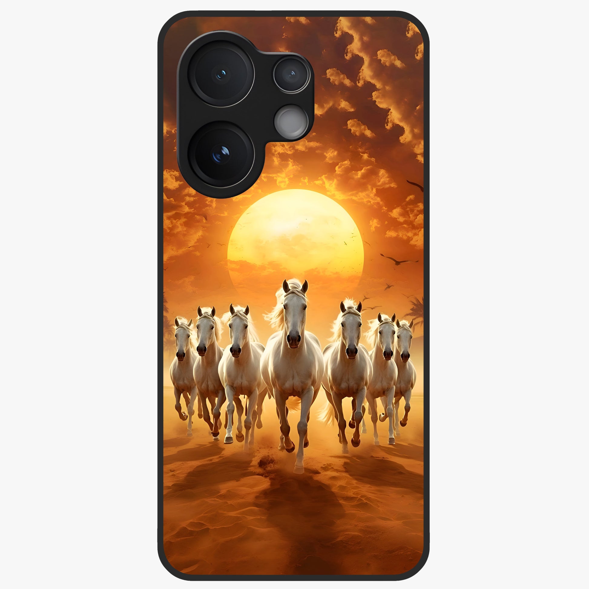 Wild Sunset Majesty Glass Case showing flat back view with majestic sunset landscape artwork and glossy glass finish.