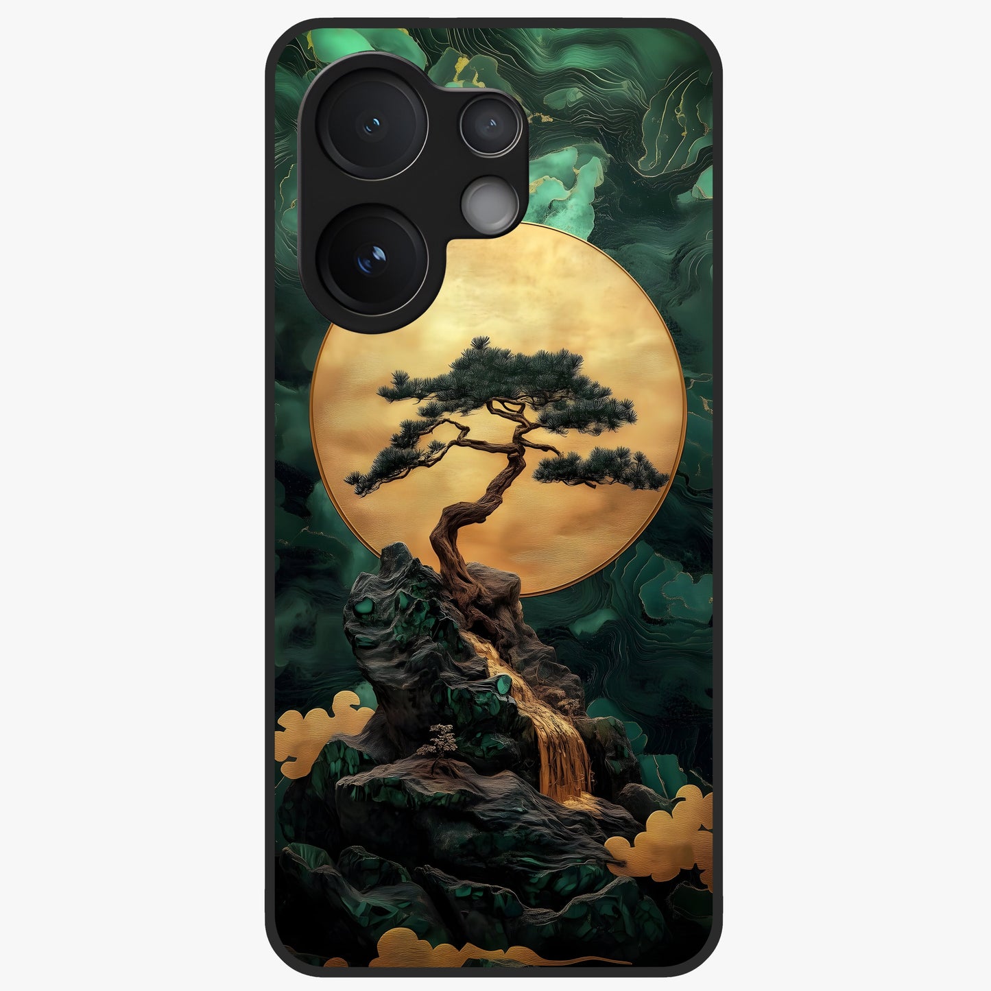 Zen Moon Rise Glass Case showing flat back view with calm moonrise artwork and glossy glass finish.