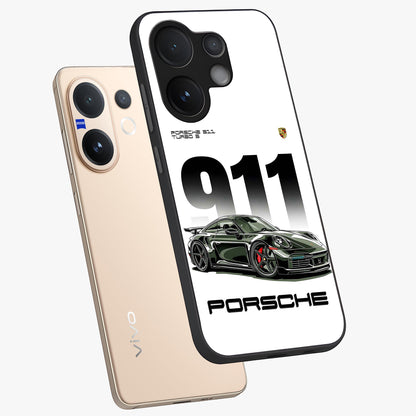 911 Turbo Dominance Glass Case displayed in premium angled mockup highlighting sporty car illustration and sleek glass surface.
