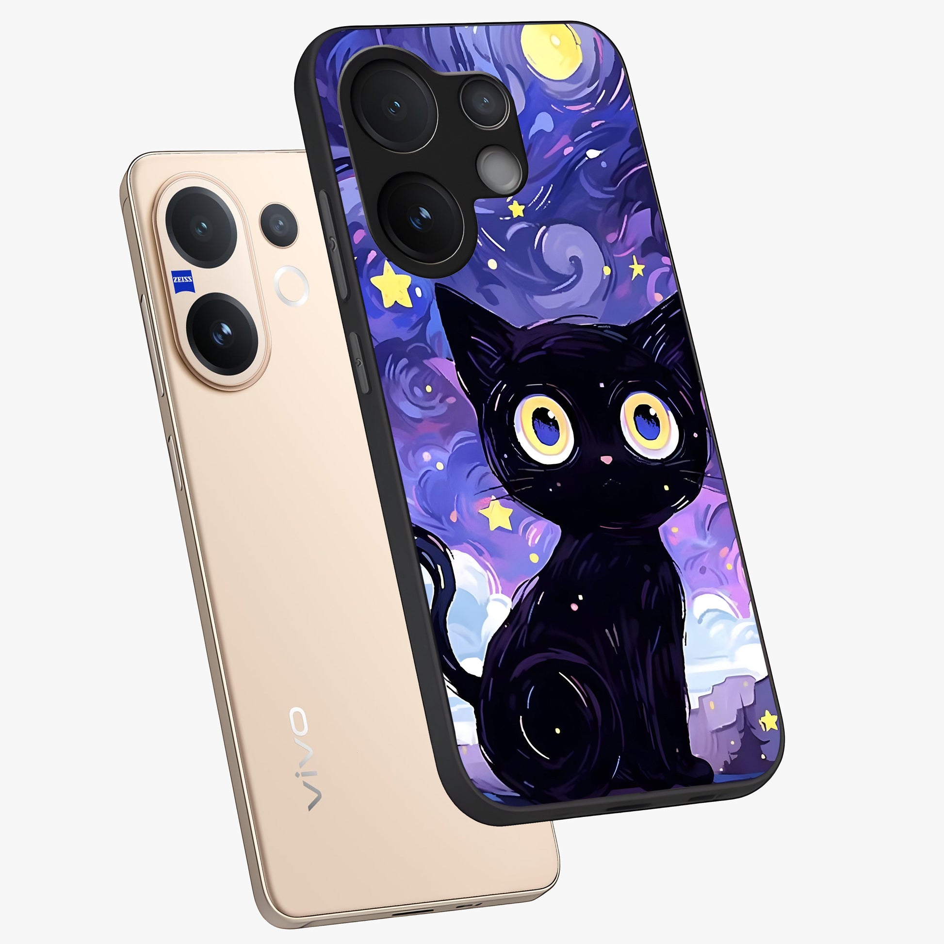 Abstract Cat Art Glass Case displayed in angled mockup highlighting modern abstract cat artwork and sleek glass surface.