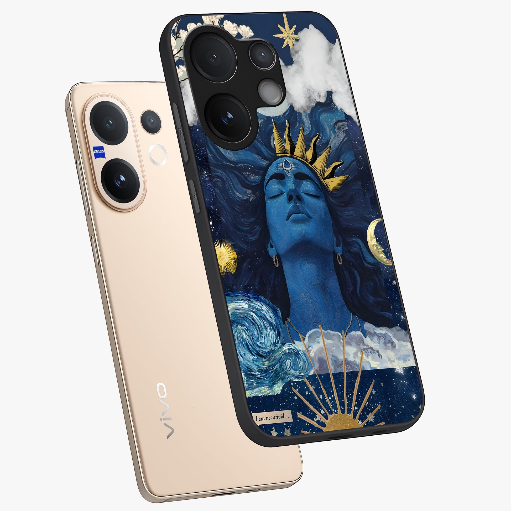 Aesthetic Lord Shiva Glass Case displayed in angled mockup highlighting spiritual Shiva illustration and sacred aesthetic design.