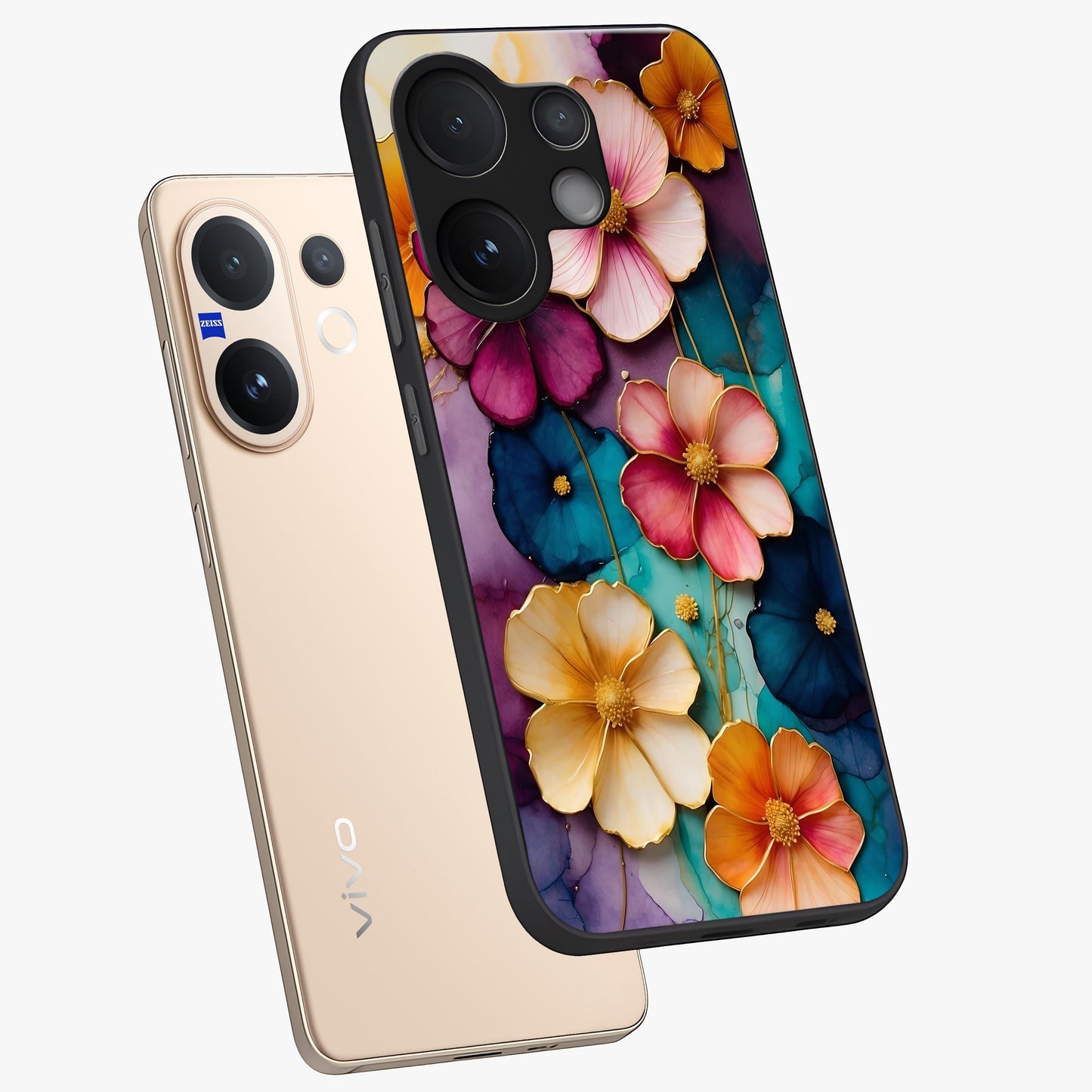 Artlyn Grace Flower Pattern Glass Case displayed in angled mockup highlighting delicate flower pattern design and smooth glass surface.