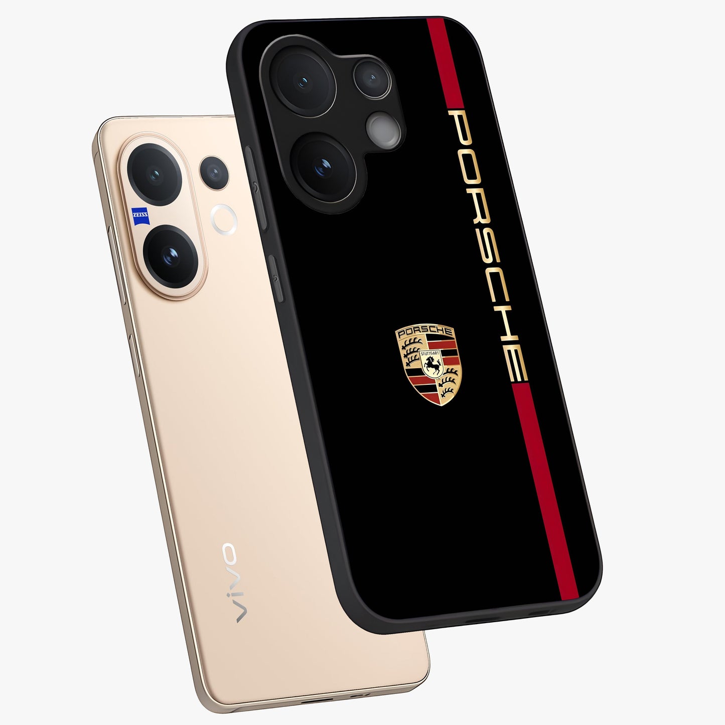 Black Minimal Porsche Glass Case displayed in angled mockup highlighting modern minimal car illustration and clean aesthetic design.