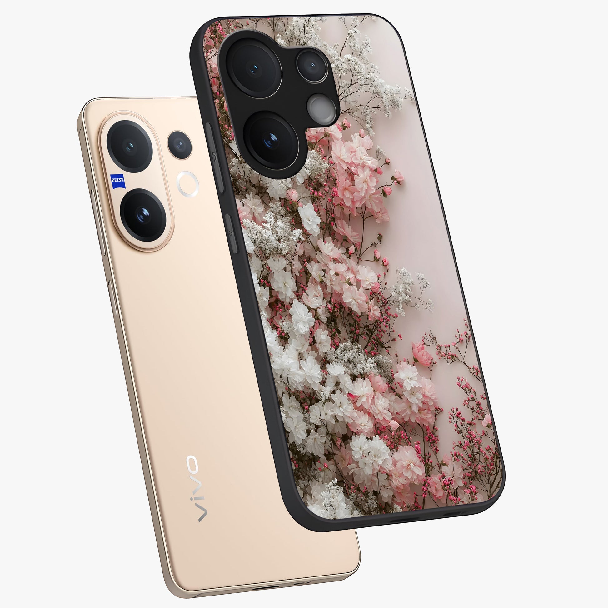 Blush Blossom Cloud Glass Case displayed in angled mockup highlighting soft cloud and blossom design with pastel aesthetic.