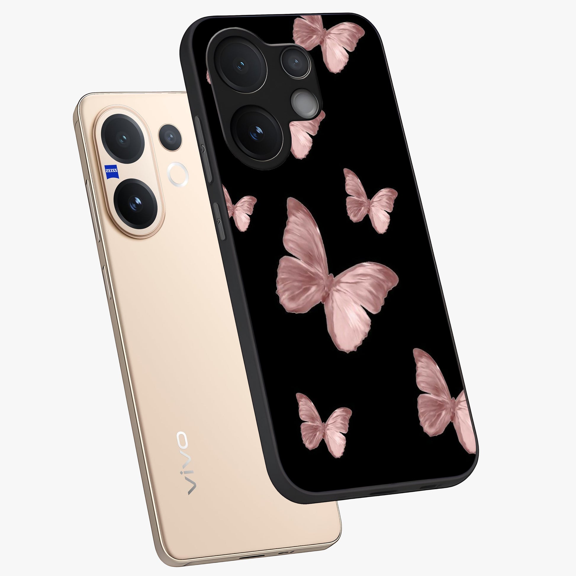 Butterfly Pattern Glass Case displayed in angled mockup highlighting delicate butterfly design and aesthetic pattern style.