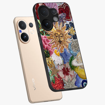 Celestial Floral and Playful Glass Case displayed in angled mockup highlighting playful floral design with dreamy celestial elements.