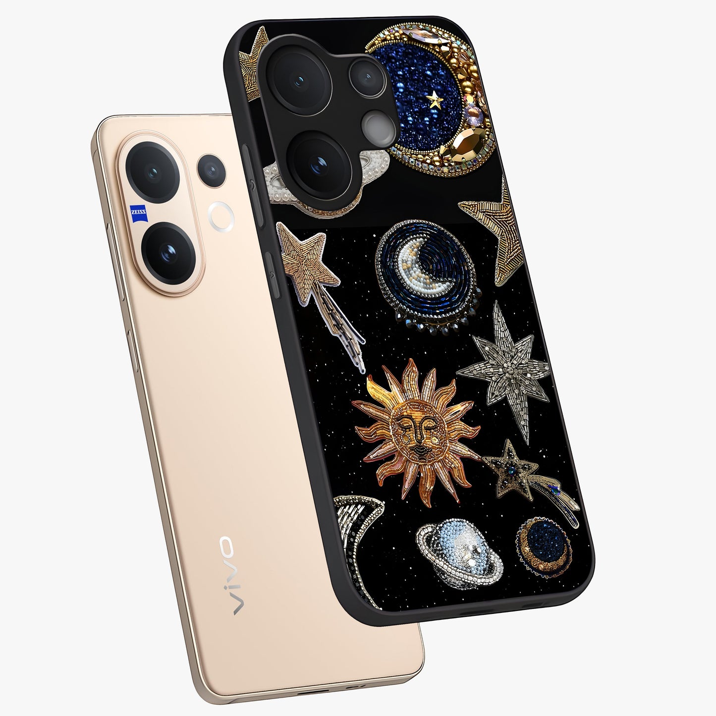 Celestial Gem Constellations Glass Case displayed in angled mockup highlighting gemstone inspired constellation design.