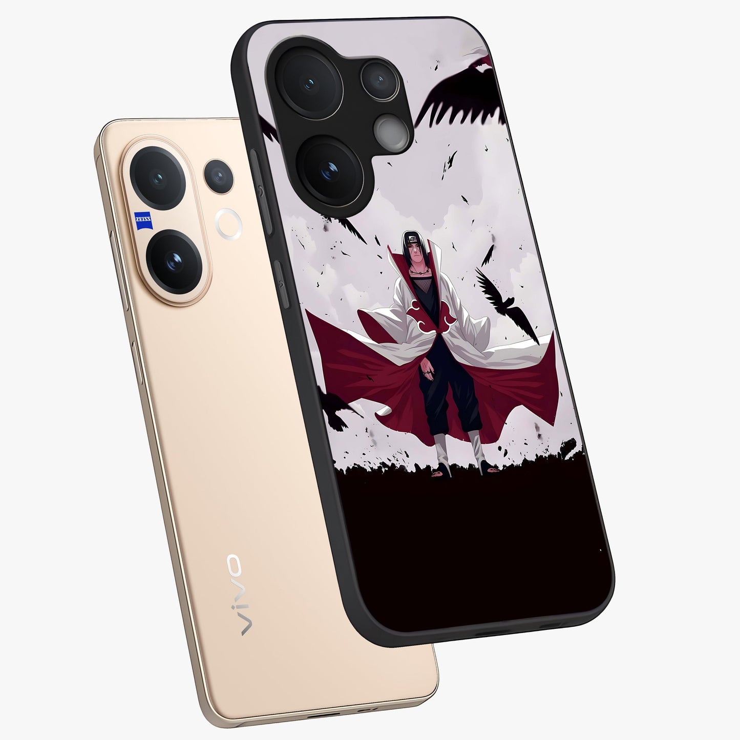 Crimson Crow Ascension Glass Case displayed in angled mockup highlighting powerful crow illustration with dark crimson aesthetic.