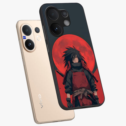 Crimson Moon Warlord Glass Case displayed in angled mockup highlighting dramatic crimson moon design with fantasy aesthetic.