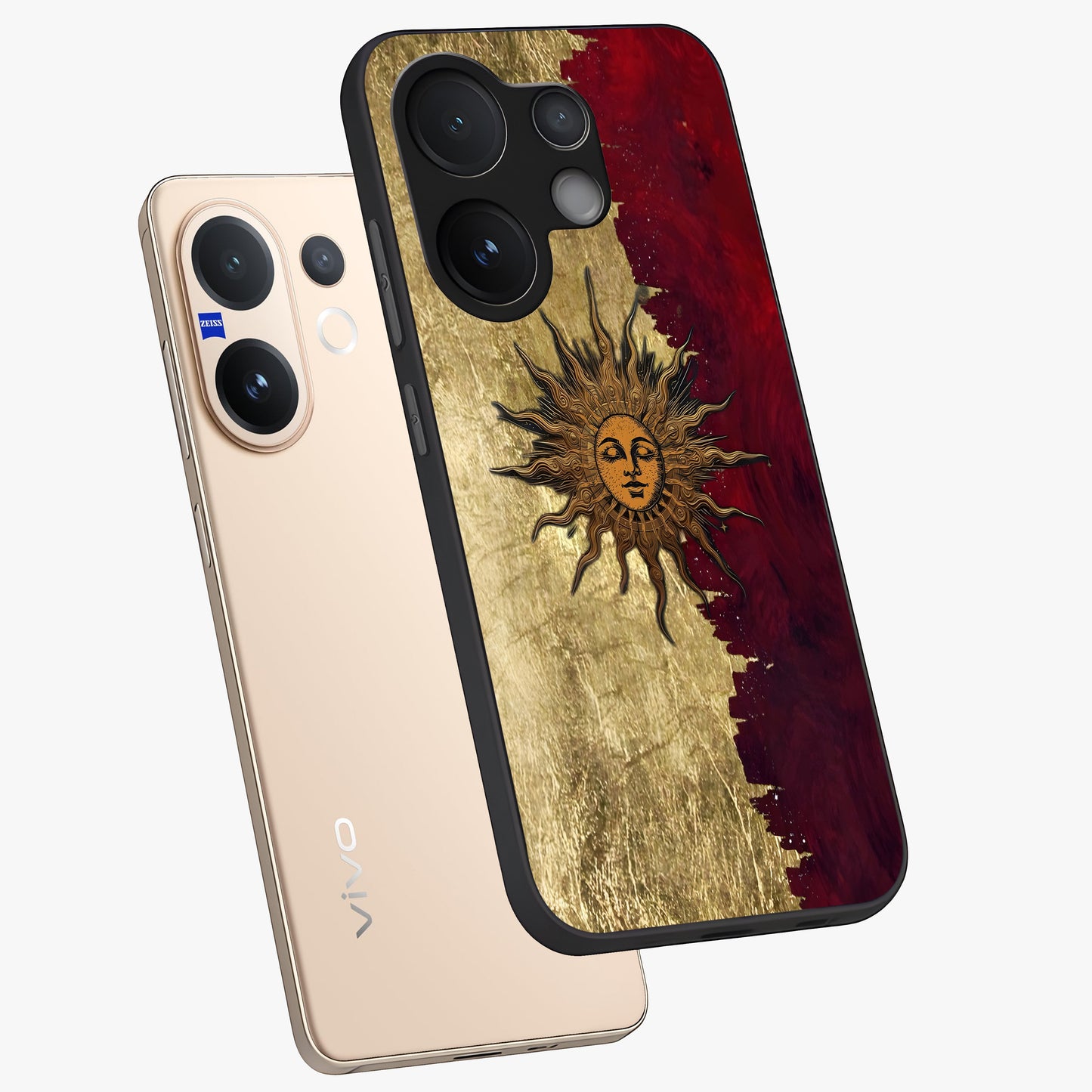 Crimson Sun Majesty Glass Case displayed in angled mockup highlighting majestic crimson sun design with bold aesthetic style.