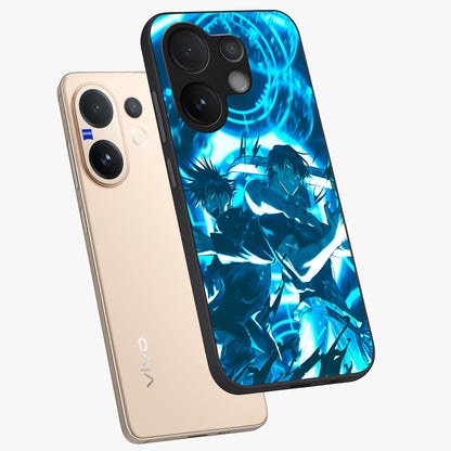Cursed Energy Clash Glass Case displayed in angled mockup highlighting powerful battle inspired graphic with anime style aesthetic.