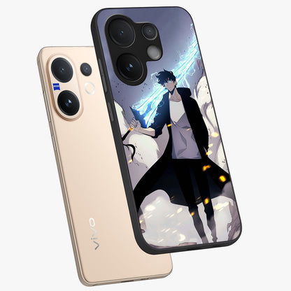 Dark Lightning Anime Warrior Glass Case displayed in angled mockup highlighting powerful lightning themed anime illustration.