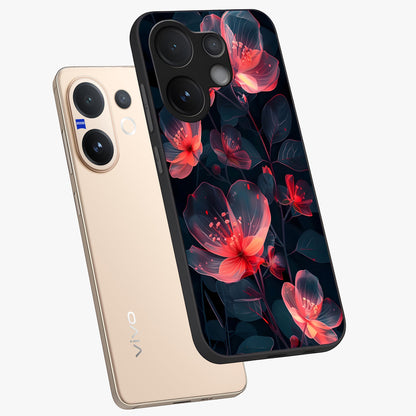 Dark Shade of Flower Glass Case displayed in angled mockup highlighting moody floral illustration with aesthetic dark tones.