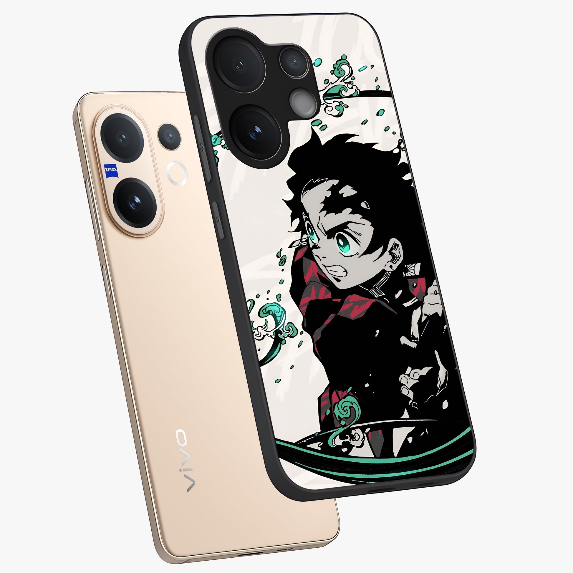 Demon Slayer Glass Case displayed in angled mockup highlighting dramatic anime character design with action aesthetic.