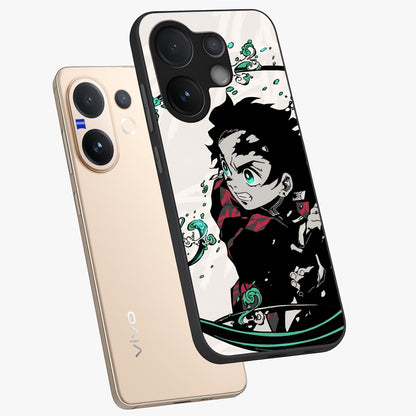 Demon Slayer Glass Case displayed in angled mockup highlighting dramatic anime character design with action aesthetic.