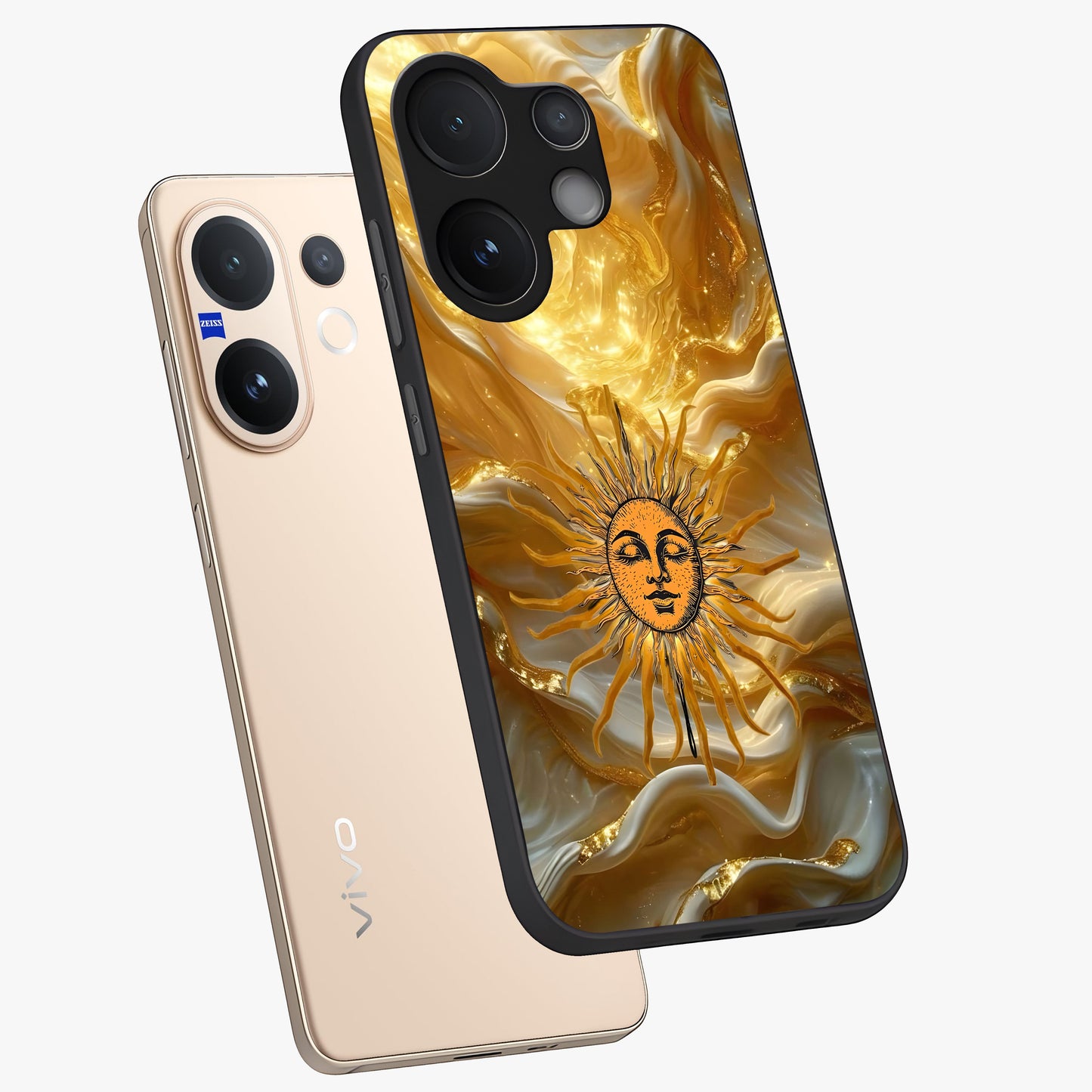 Eternal Golden Glow Glass Case displayed in angled mockup highlighting glowing golden aesthetic design with elegant style.