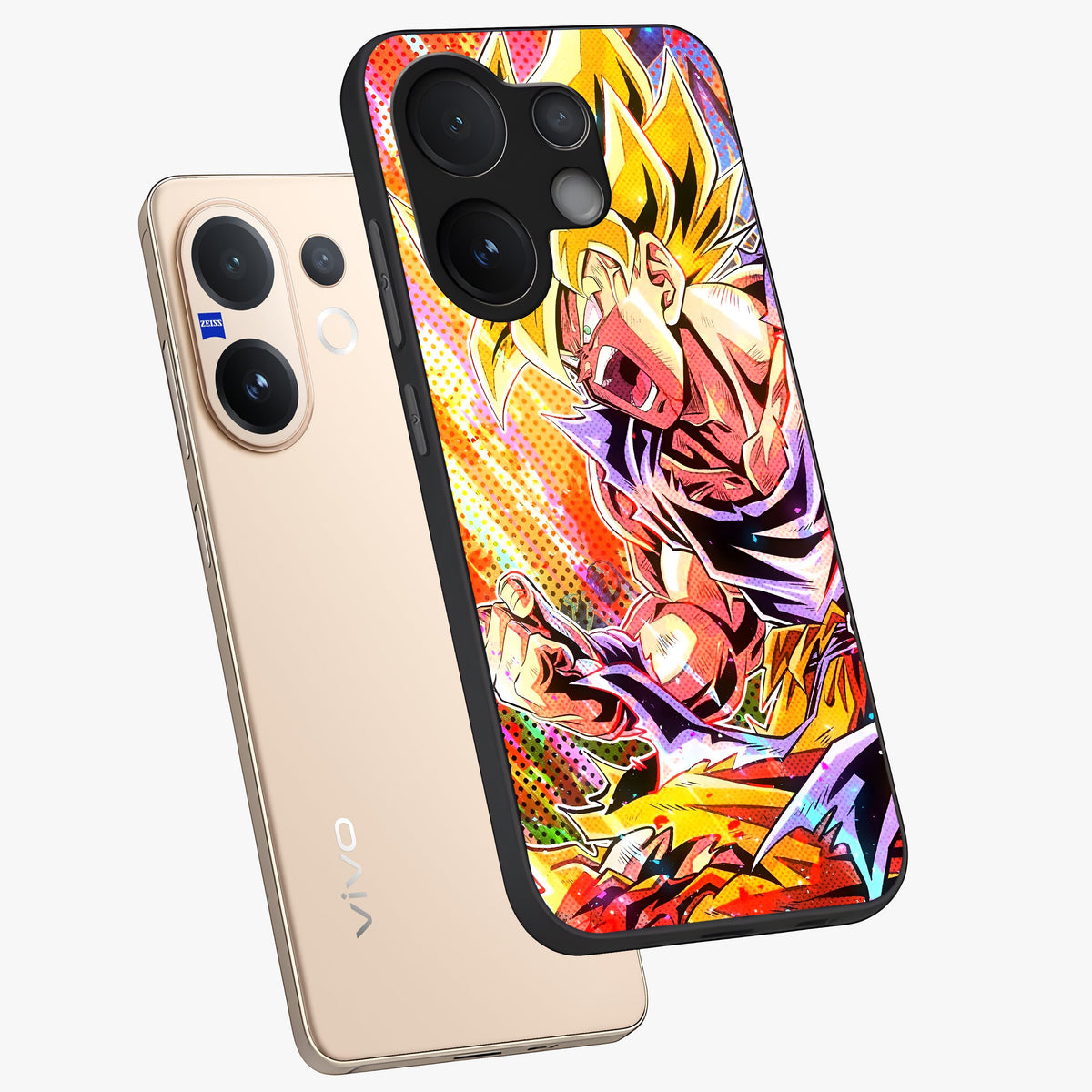 Firing Goku Glass Case displayed in angled mockup highlighting dynamic anime character design with action aesthetic.
