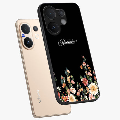 Floral Design With a Custom Personalized Name Glass Case displayed in angled mockup highlighting elegant floral pattern with custom name feature.