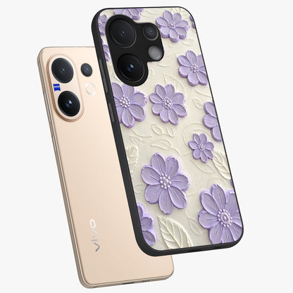 Floral Wall Art With Purple Flowers Glass Case displayed in angled mockup highlighting vibrant purple floral illustration with artistic aesthetic.