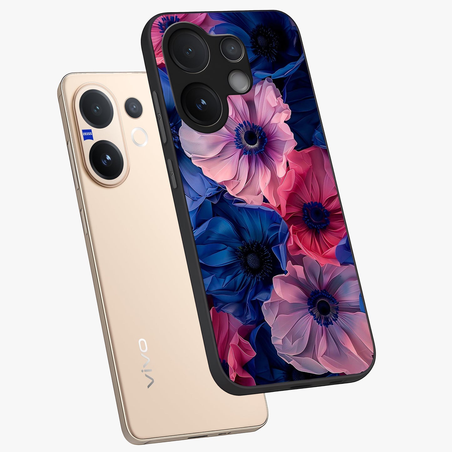 Flower Paper Art Pattern Glass Case displayed in angled mockup highlighting layered paper flower design with artistic aesthetic.