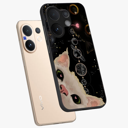 Galactic Cat Glass Case displayed in angled mockup highlighting celestial feline illustration with galaxy aesthetic style.